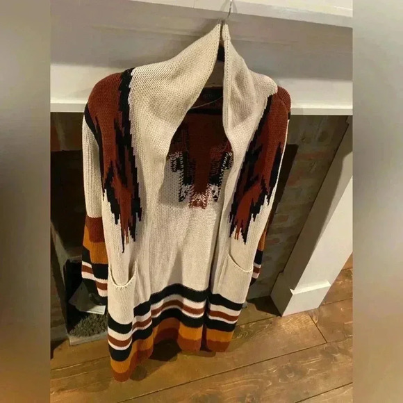 SHYANNE WOMEN'S SOUTHWESTERN STRIPED DUSTER CARDIGAN Medium Boho - Picture 6 of 10